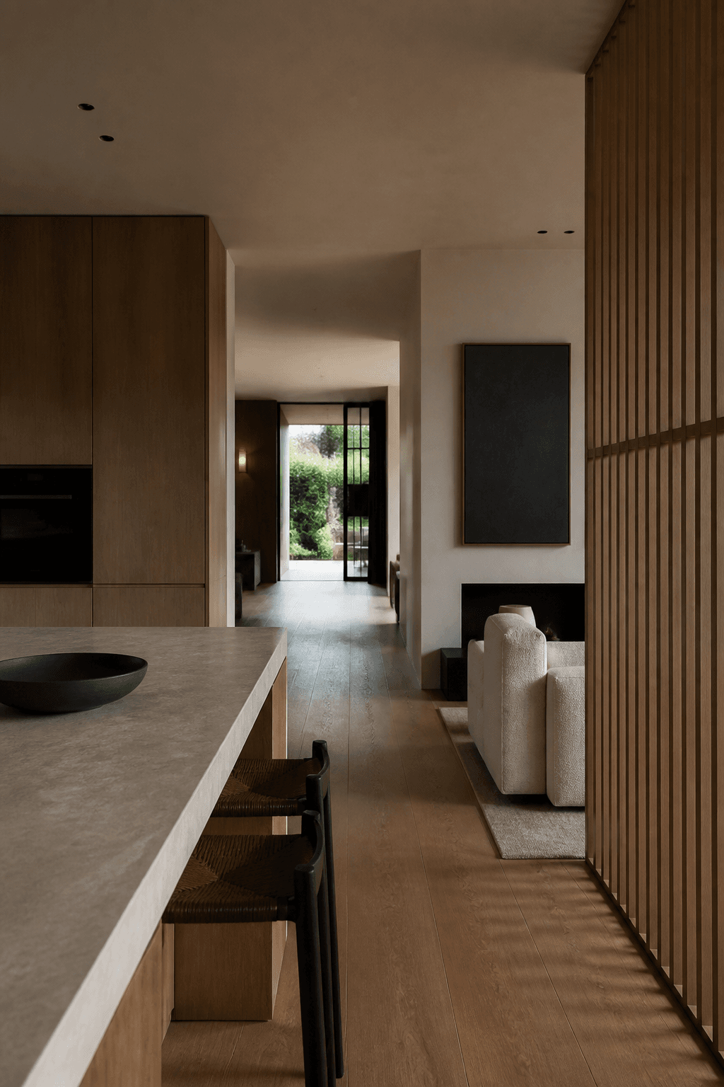 Aménagement intérieur contemporain avec cuisine sur mesure